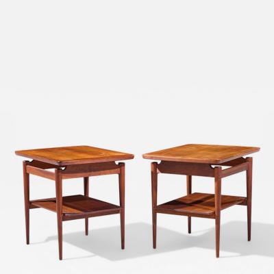 Jens Risom Jens Risom Mid Century Walnut Floating Side End Tables Pair