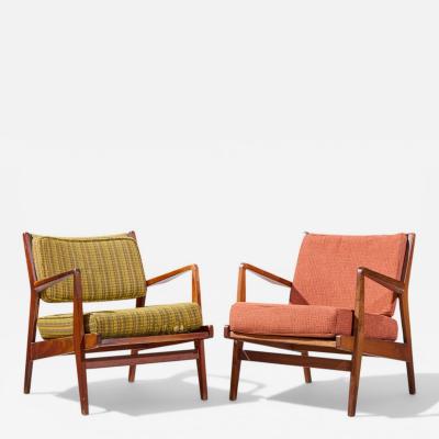 Jens Risom Jens Risom Mid Century Walnut Lounge Chairs Pair