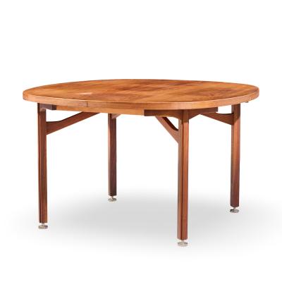 Jens Risom Jens Risom Mid Century Walnut Round Expanding Dining Table with 3 Leaves