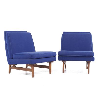 Jens Risom Jens Risom Mid Century Walnut Slipper Lounge Chairs Pair