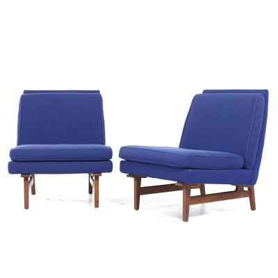 Jens Risom Jens Risom Mid Century Walnut Slipper Lounge Chairs Pair