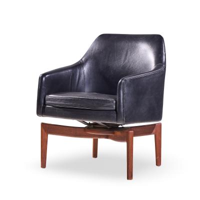 Jens Risom Jens Risom Mid Century Walnut Swivel Chairs Pair