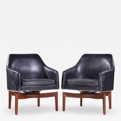 Jens Risom Jens Risom Mid Century Walnut Swivel Chairs Pair