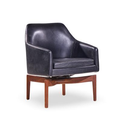 Jens Risom Jens Risom Mid Century Walnut Swivel Chairs Pair