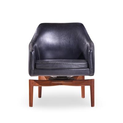 Jens Risom Jens Risom Mid Century Walnut Swivel Chairs Pair