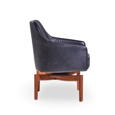 Jens Risom Jens Risom Mid Century Walnut Swivel Chairs Pair