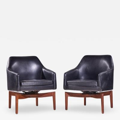 Jens Risom Jens Risom Mid Century Walnut Swivel Chairs Pair