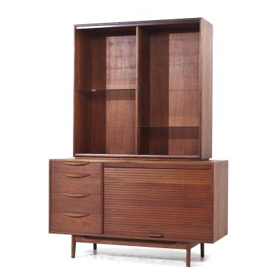 Jens Risom Jens Risom Mid Century Walnut Tambour Door Credenza and Hutch