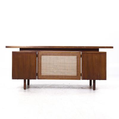 Jens Risom Jens Risom Mid Century Walnut and Cane Executive Desk
