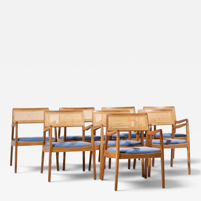 Jens Risom Jens Risom Model C 140 Mid Century Playboy Walnut Cane Dining Chairs Set of 8