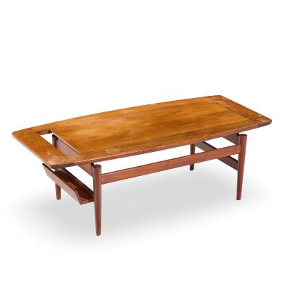 Jens Risom Jens Risom Model T 390 Mid Century Walnut Coffee Table with Magazine Rack
