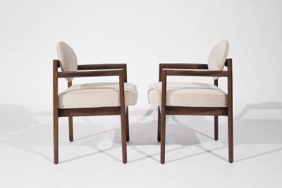 Jens Risom Jens Risom Walnut Armchairs in Natural Mohair C 1950s