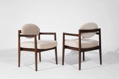 Jens Risom Jens Risom Walnut Armchairs in Natural Mohair C 1950s