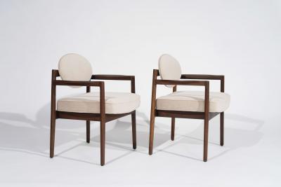 Jens Risom Jens Risom Walnut Armchairs in Natural Mohair C 1950s