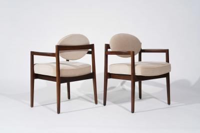 Jens Risom Jens Risom Walnut Armchairs in Natural Mohair C 1950s