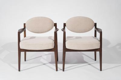 Jens Risom Jens Risom Walnut Armchairs in Natural Mohair C 1950s