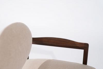 Jens Risom Jens Risom Walnut Armchairs in Natural Mohair C 1950s