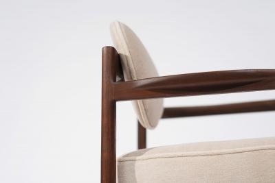 Jens Risom Jens Risom Walnut Armchairs in Natural Mohair C 1950s