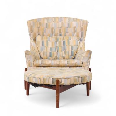Jens Risom Jens Risom for Jens Risom Design Mid Century Walnut Big Chair and Ottoman