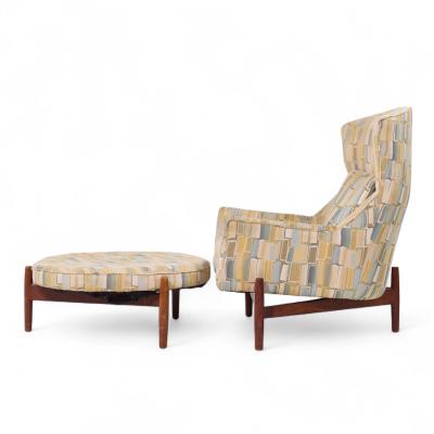 Jens Risom Jens Risom for Jens Risom Design Mid Century Walnut Big Chair and Ottoman