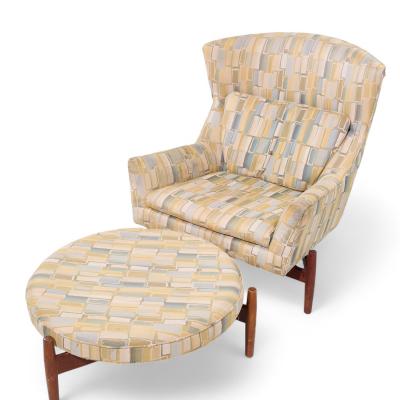 Jens Risom Jens Risom for Jens Risom Design Mid Century Walnut Big Chair and Ottoman