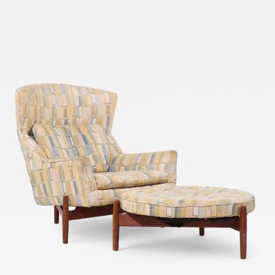 Jens Risom Jens Risom for Jens Risom Design Mid Century Walnut Big Chair and Ottoman