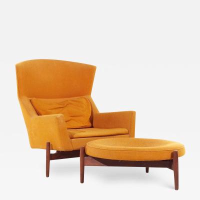 Jens Risom Jens Risom for Jens Risom Design Mid Century Walnut Big Chair with Ottoman