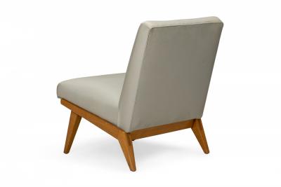 Jens Risom Jens Risom for Knoll Light Gray Upholstered Blonde Wood Slipper Side Chair