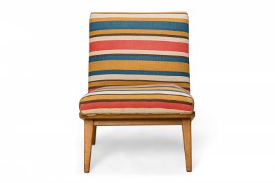 Jens Risom Jens Risom for Knoll Striped Upholstered Blonde Wood Slipper Side Chair
