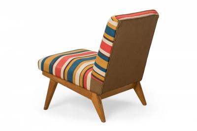 Jens Risom Jens Risom for Knoll Striped Upholstered Blonde Wood Slipper Side Chair