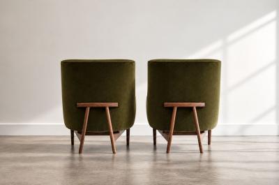 Jens Risom Lounge Chairs Model 2136 by Jens Risom in Velvet and Walnut C 1950s