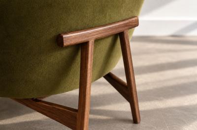 Jens Risom Lounge Chairs Model 2136 by Jens Risom in Velvet and Walnut C 1950s