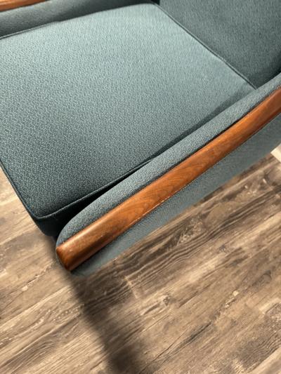Jens Risom MID CENTURY ORIGINAL TEAL UPHOLSTERY ARMCHAIRS ON CASTER WHEELS