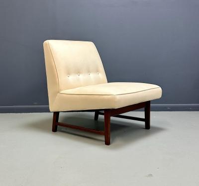 Jens Risom Mid Century Jens Risom Style Slipper Chair with Upholstered Seat and Walnut Base