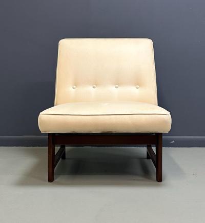 Jens Risom Mid Century Jens Risom Style Slipper Chair with Upholstered Seat and Walnut Base
