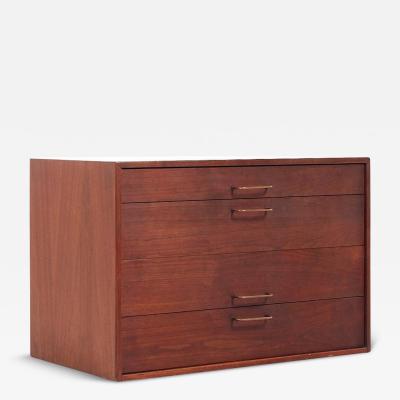 Jens Risom Mid Century Walnut and Brass Wall Mounted Cabinet Chest of Drawers