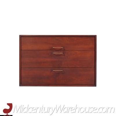 Jens Risom Mid Century Walnut and Brass Wall Mounted Cabinet Chest of Drawers