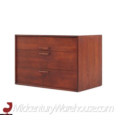 Jens Risom Mid Century Walnut and Brass Wall Mounted Cabinet Chest of Drawers