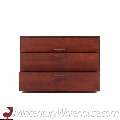 Jens Risom Mid Century Walnut and Brass Wall Mounted Cabinet Chest of Drawers