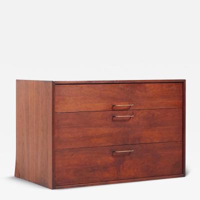 Jens Risom Mid Century Walnut and Brass Wall Mounted Cabinet Chest of Drawers