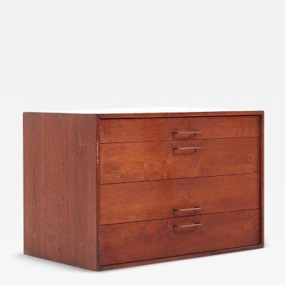 Jens Risom Mid Century Walnut and Brass Wall Mounted Cabinet Chest of Drawers