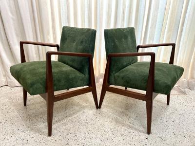Jens Risom Original Vintage Jens Risom Armchairs in Green Suede w Label PAIR