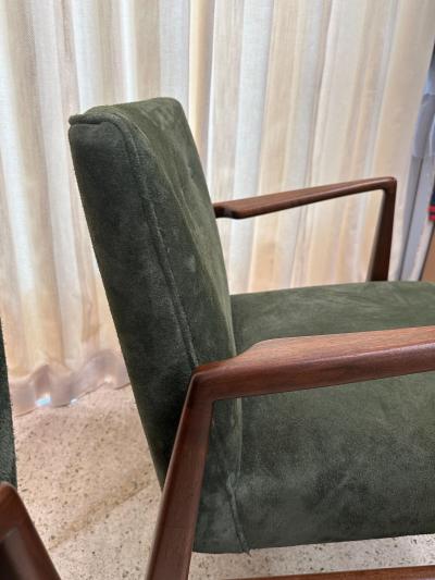 Jens Risom Original Vintage Jens Risom Armchairs in Green Suede w Label PAIR
