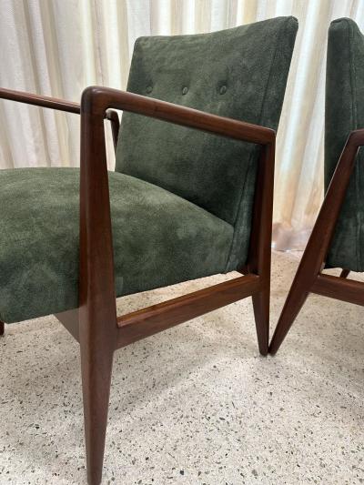 Jens Risom Original Vintage Jens Risom Armchairs in Green Suede w Label PAIR