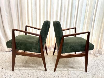 Jens Risom Original Vintage Jens Risom Armchairs in Green Suede w Label PAIR
