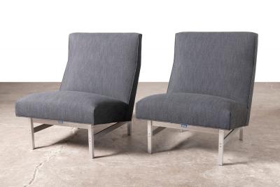 Jens Risom Pair of Jens Risom Slipper Lounge Chairs with Charcoal Tweed and Aluminum Frames