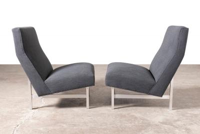 Jens Risom Pair of Jens Risom Slipper Lounge Chairs with Charcoal Tweed and Aluminum Frames