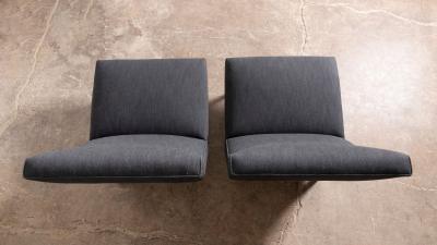 Jens Risom Pair of Jens Risom Slipper Lounge Chairs with Charcoal Tweed and Aluminum Frames