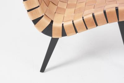 Jens Risom Pair of Leather Webbed Lounge Chair with Ottoman Jens Risom for Vostra