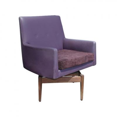Jens Risom Pair of Vintage Jens Risom Walnut Swivel Lounge Armchairs